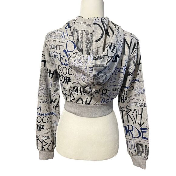 MOSCHINO COUTURE New!! Iconic Streetwear Design Gray Crop Sz Small Zip Sweatshir - Picture 12 of 15